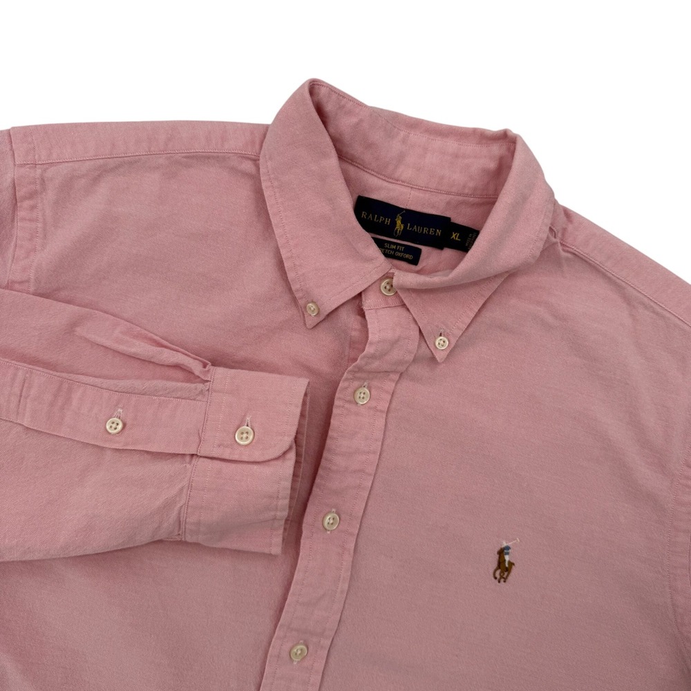Ralph Lauren Slim Fit Stretch Oxford Shirt Pink Long Sleeve Button Down Mens XL
